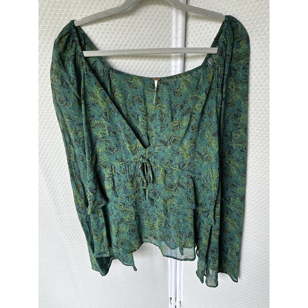 Free People Teal Green Printed Peasant Blouse - Picture 2 of 13